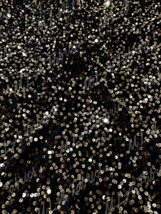 RTS- Velvet Sequins Black (gold sequins)